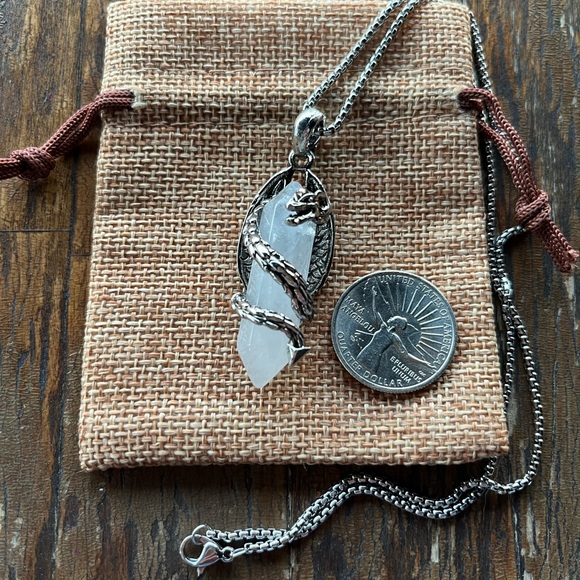 Clear Quartz Dragon Necklace Mens Crystal Necklace Clear Quartz Unisex Necklace - Picture 2 of 4